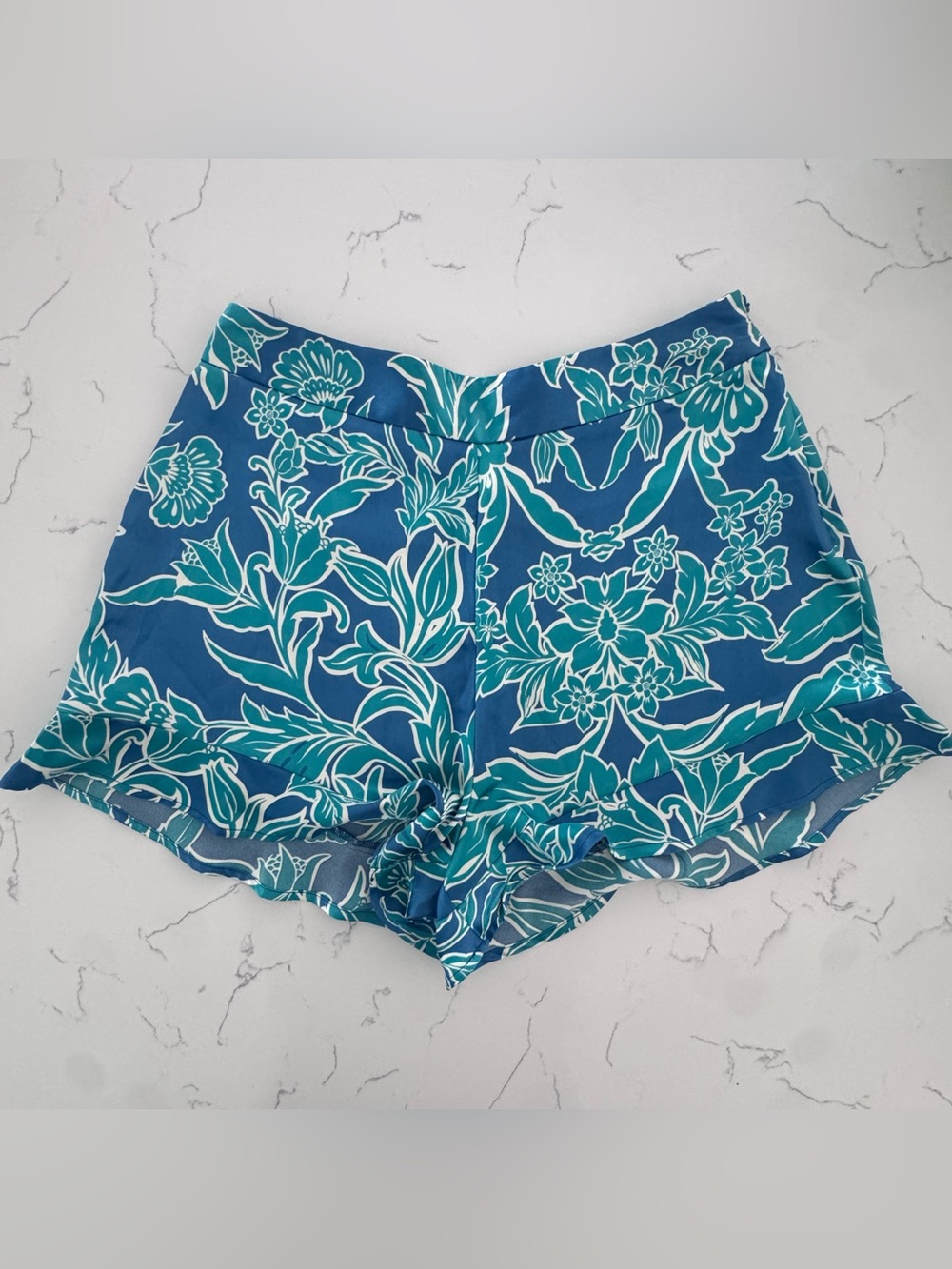 House of Harlow 1960 Blue Floral Ruffle Hem Shorts Size M NWOT Boho Resort